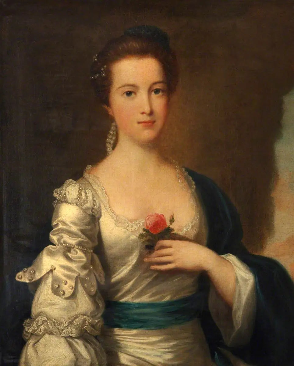 Portrait d'une dame en robe de satin blanc - Joshua Reynolds image 1 tableau peint à l’huile sur toile