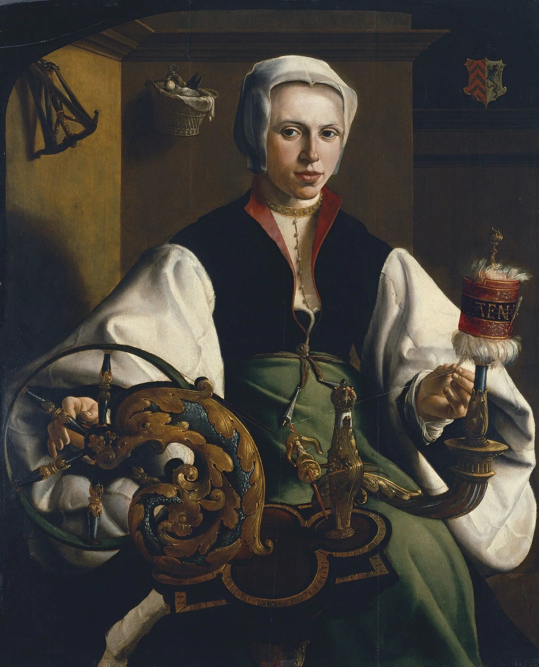 Portrait d'une dame filant - Maarten van Heemskerck image 1 copie peinte à la main à l’huile
