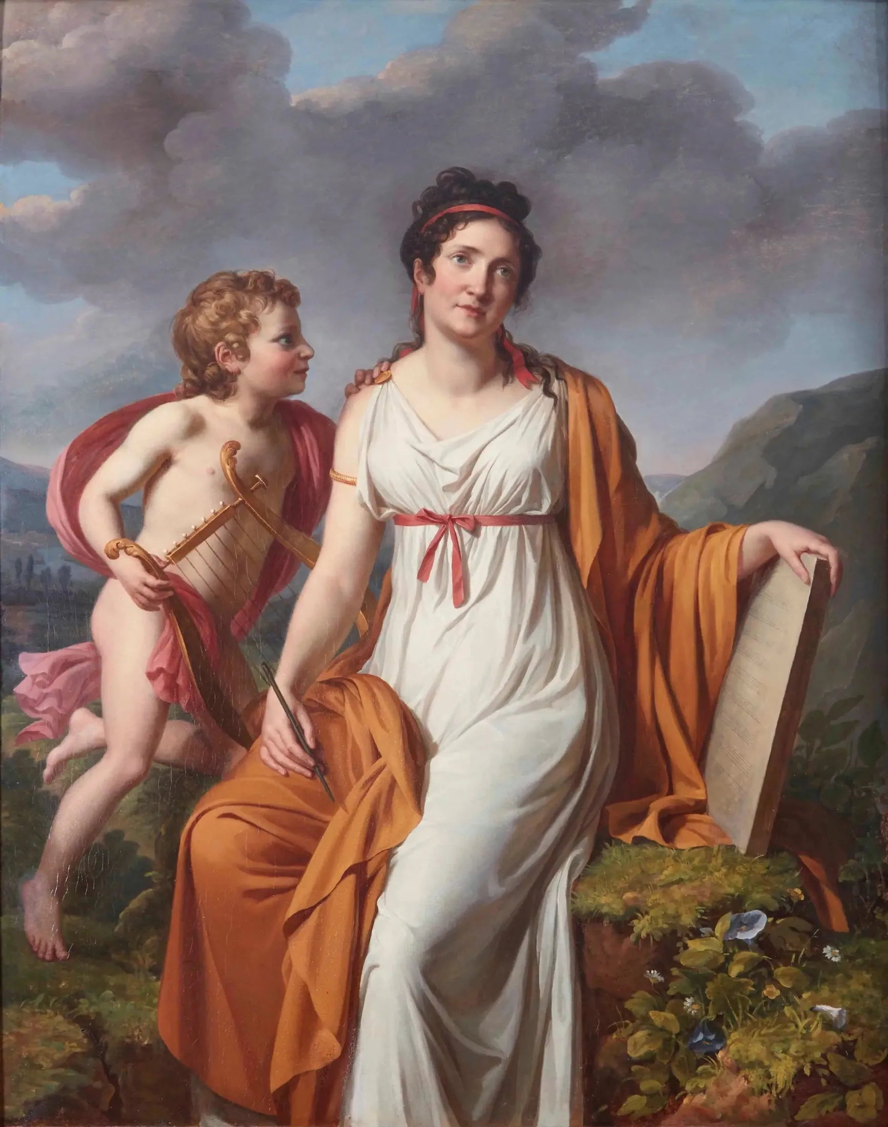 Portrait d'une dame, probablement Madame de Reiset d'Arques, en Sappho - Marie-Guillemine Benoist image 1 copie de tableau peinte à la main