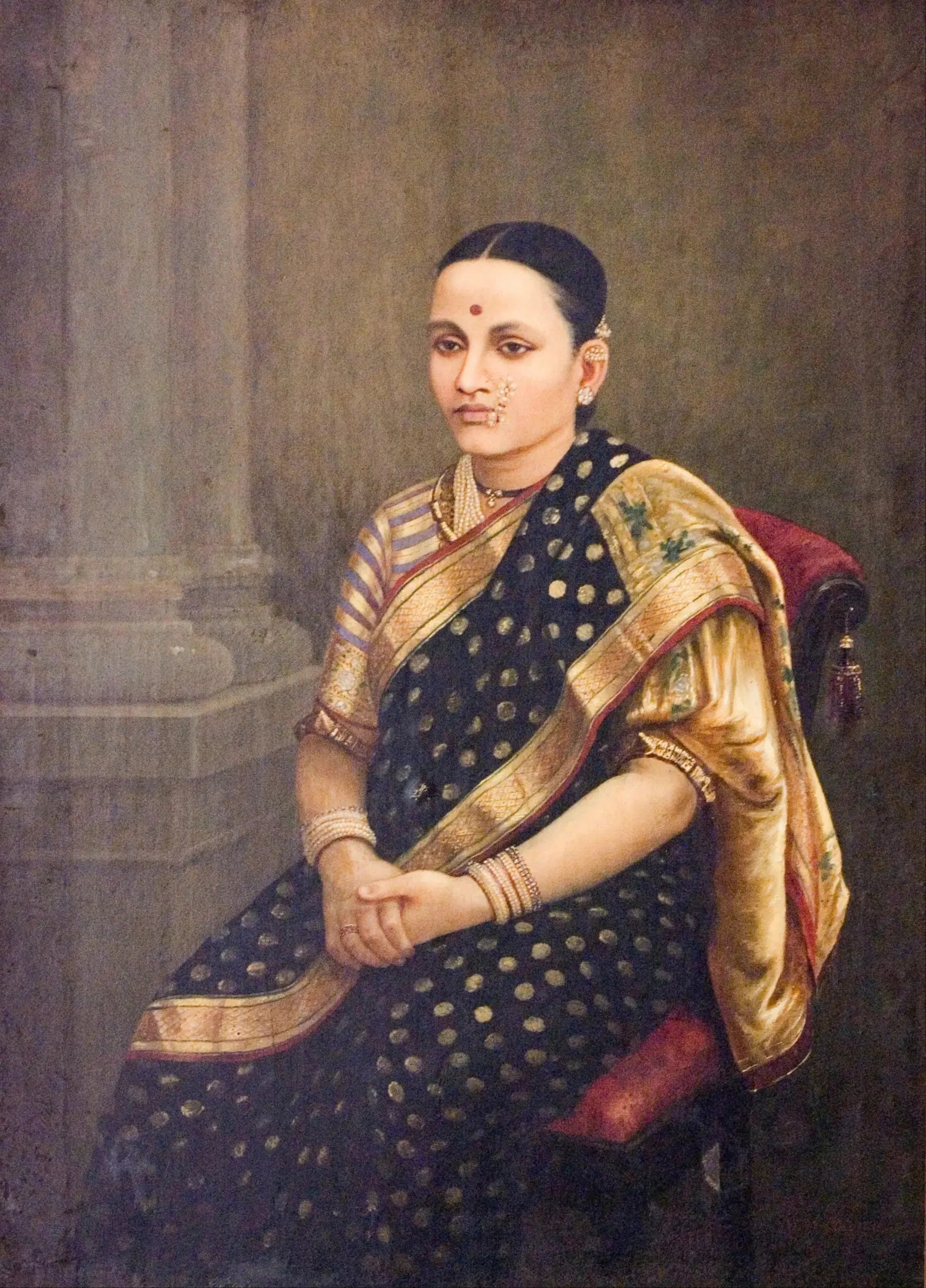 Portrait d'une dame - Ravi Varmâ image 1 tableau peint à l’huile sur toile