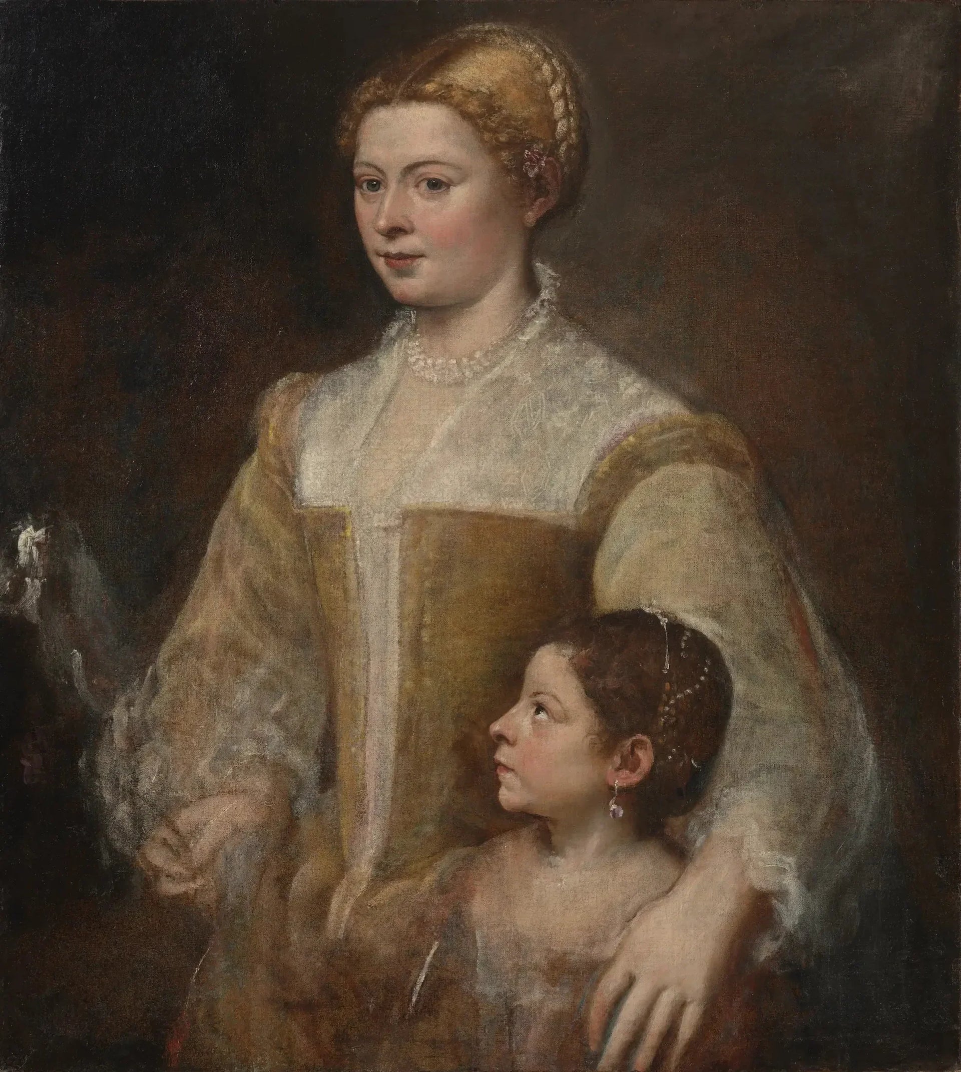 Portrait d'une femme avec une gentille - Titian image 1 reproduction artisanale de tableau
