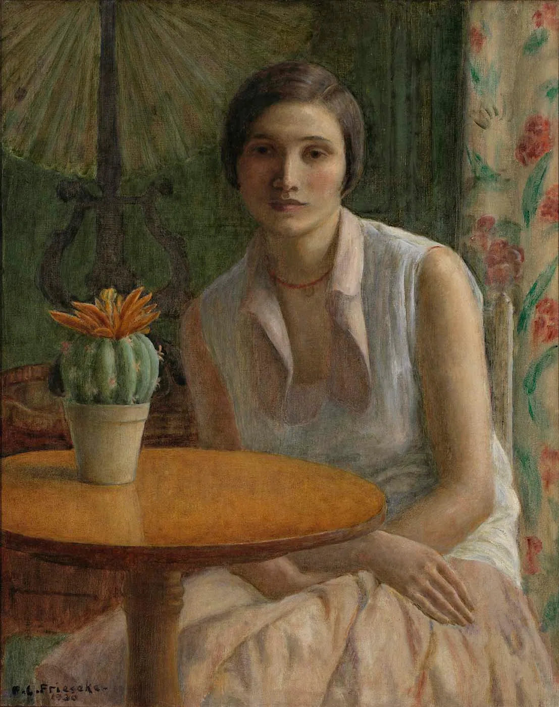 Portrait d'une femme (avec un cactus) - Frederick Carl Frieseke image 1 reproduction de peinture à l’huile