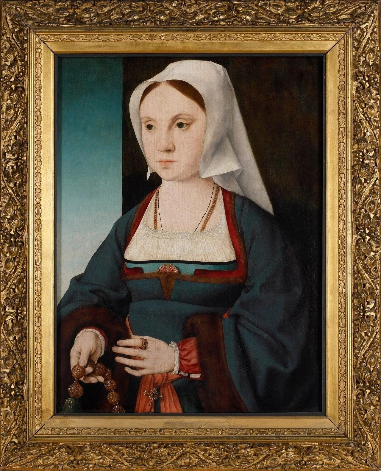 Portrait d'une femme avec un chapelet - Joos van Cleve image 1 reproduction artisanale de tableau