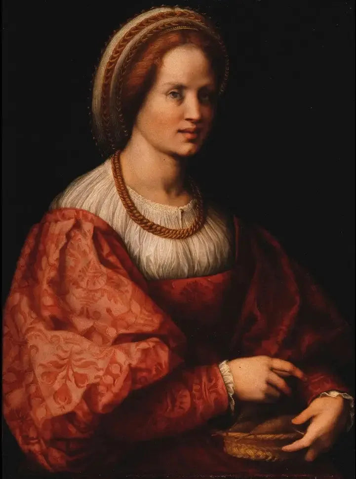 Portrait d'une femme avec un panier de fusains - Andrea del Sarto image 1 reproduction artisanale de tableau