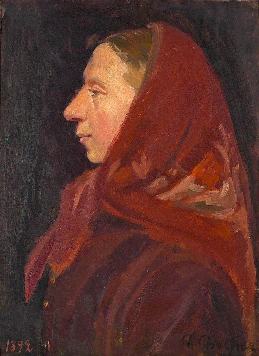 Portrait d'une femme portant un foulard rouge. - Anna Ancher