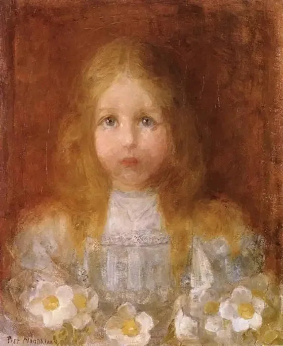 Portrait d'une fille aux fleurs - Piet Mondrian image 1 tableau peint à l’huile sur toile