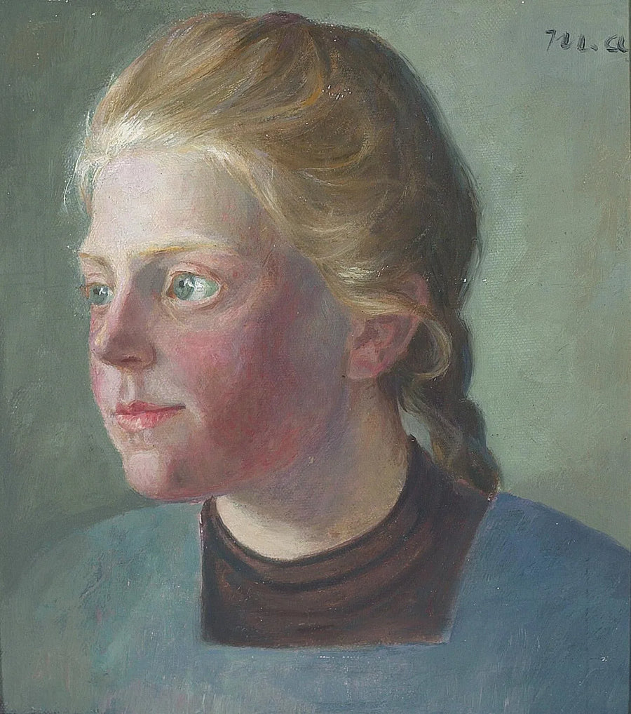 Portrait d'une jeune femme aux cheveux tressés. - Michael Peter Ancher