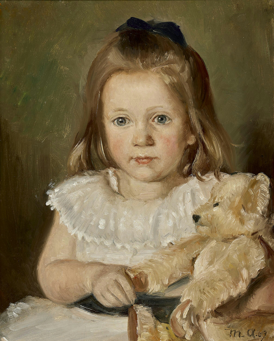 Portrait d'une petite fille avec son ours en peluche. - Michael Peter Ancher