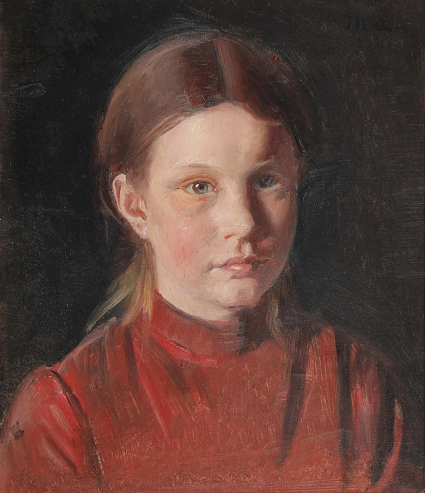 Portrait d'une petite fille en robe rouge. - Michael Peter Ancher image 1 reproduction artisanale de tableau