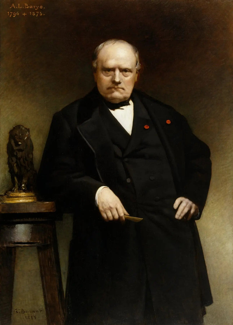 Portrait de Barye avec un modèle en cire du « Lion assis » - Léon Bonnat
