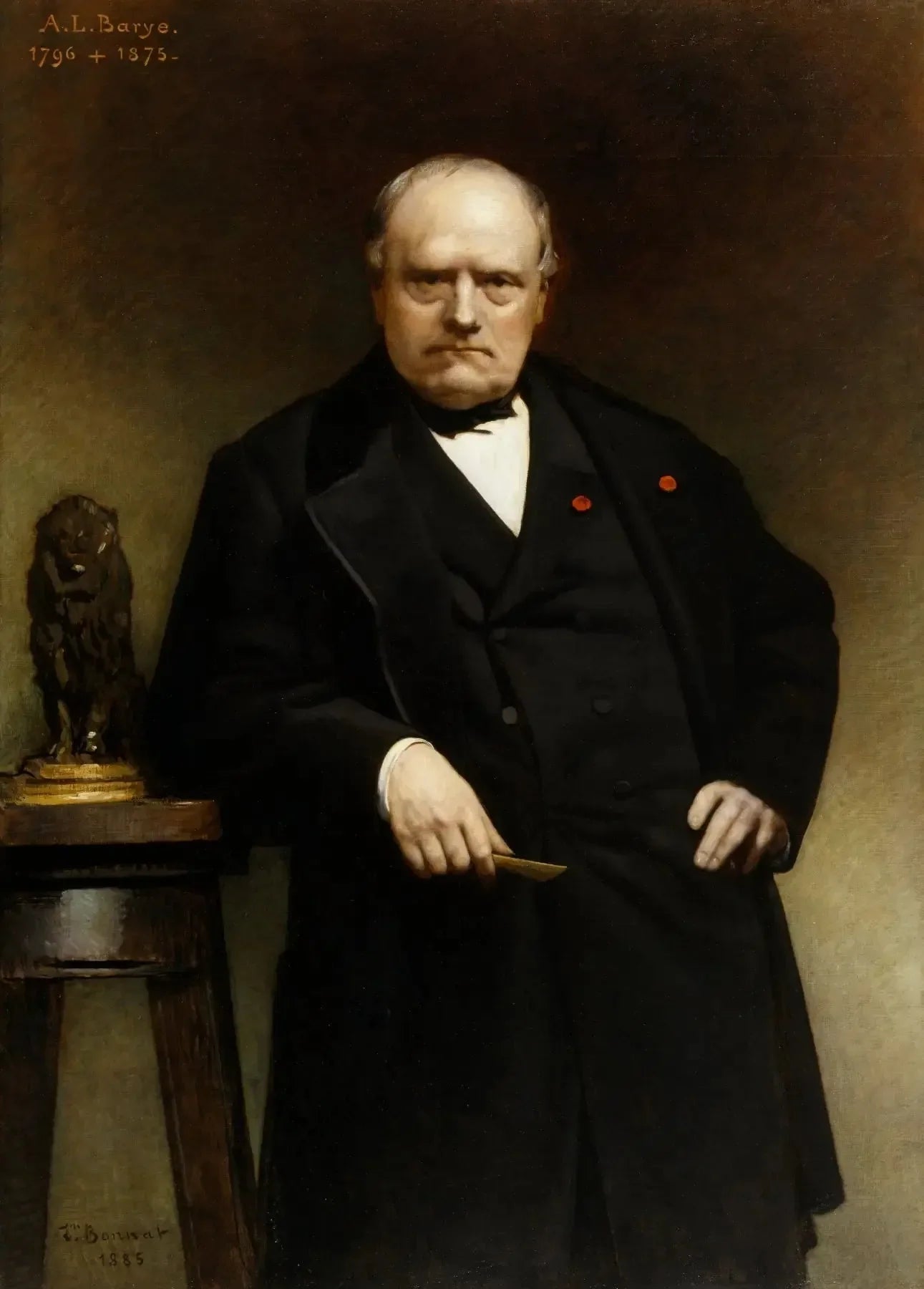 Portrait de Barye avec un modèle en cire du « Lion assis » - Léon Bonnat image 1 copie de tableau peinte à la main