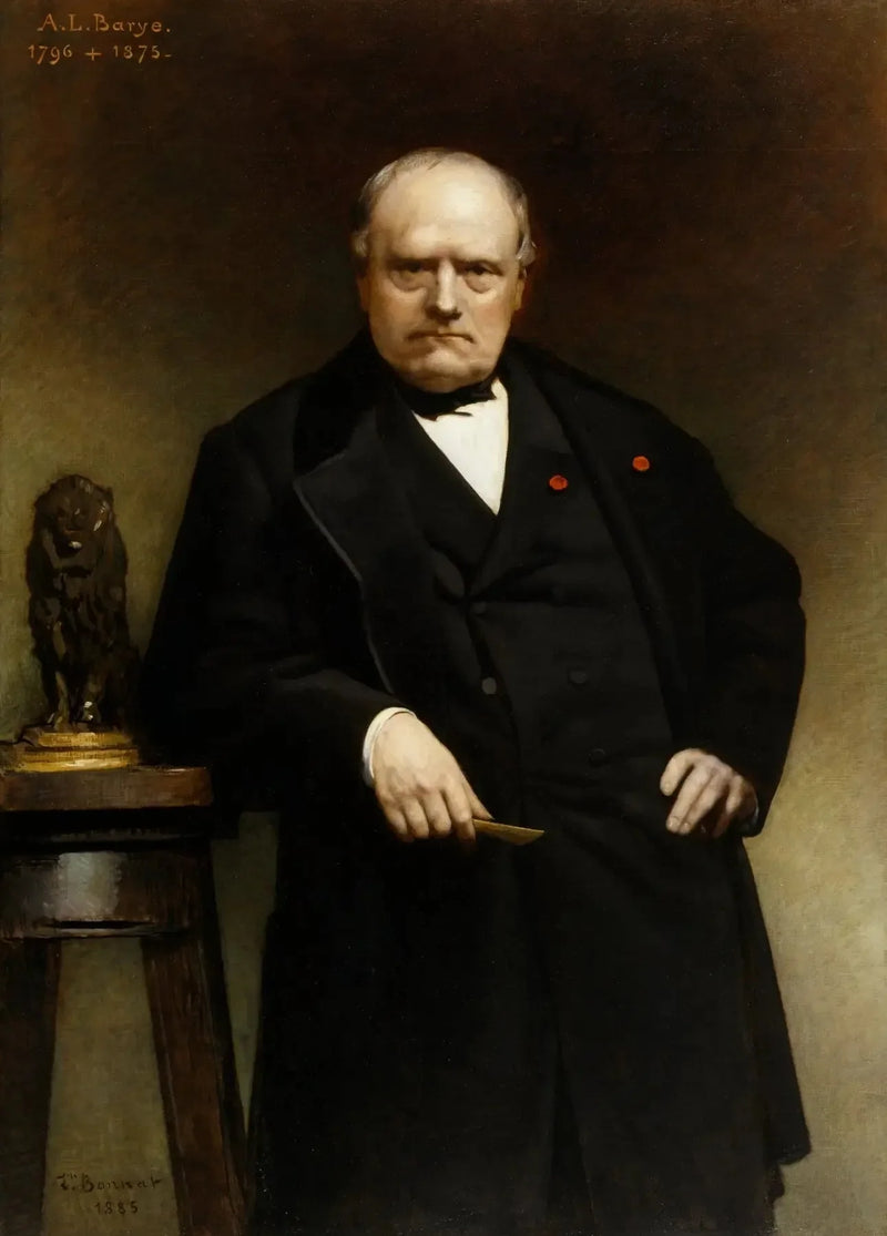 Portrait de Barye avec un modèle en cire du « Lion assis » - Léon Bonnat