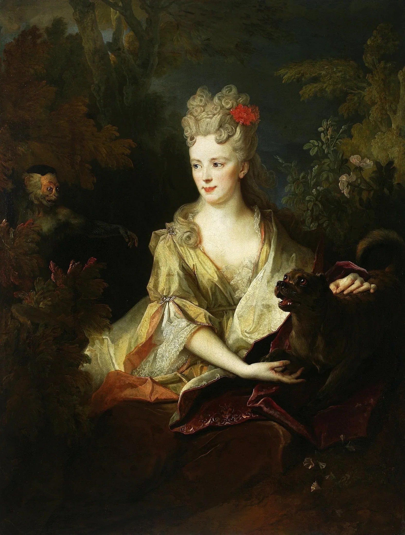 Portrait de dame avec chien et singe - Nicolas de Largillière image 1 reproduction réalisée par Alpha Reproduction