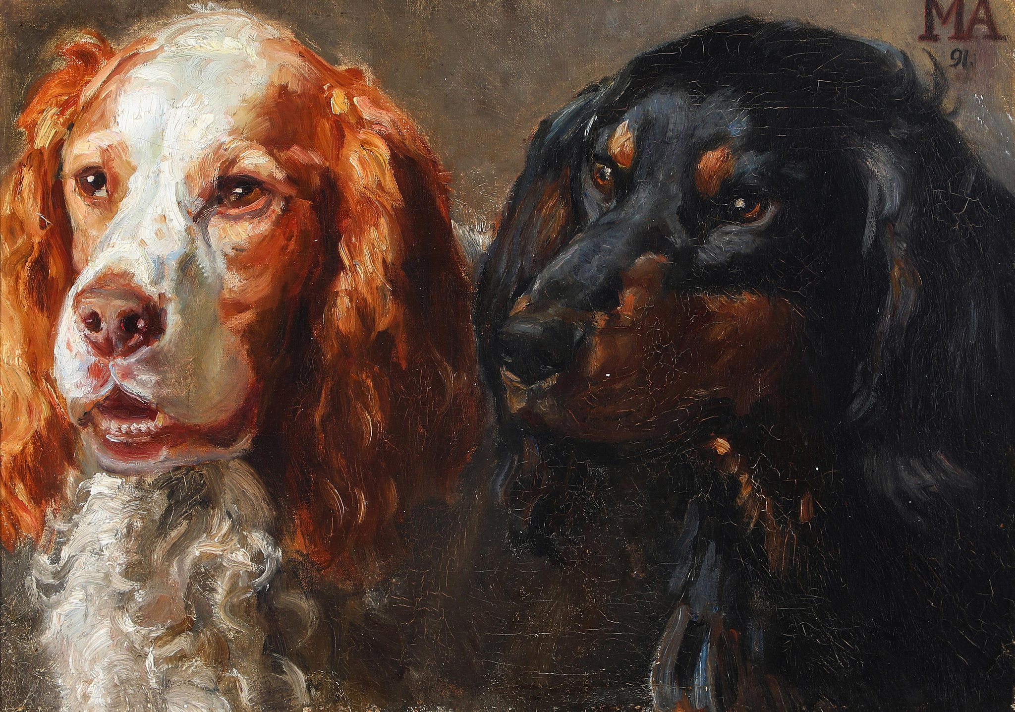 Portrait de deux chiens de chasse. - Michael Peter Ancher image 1 tableau peint à l’huile sur toile