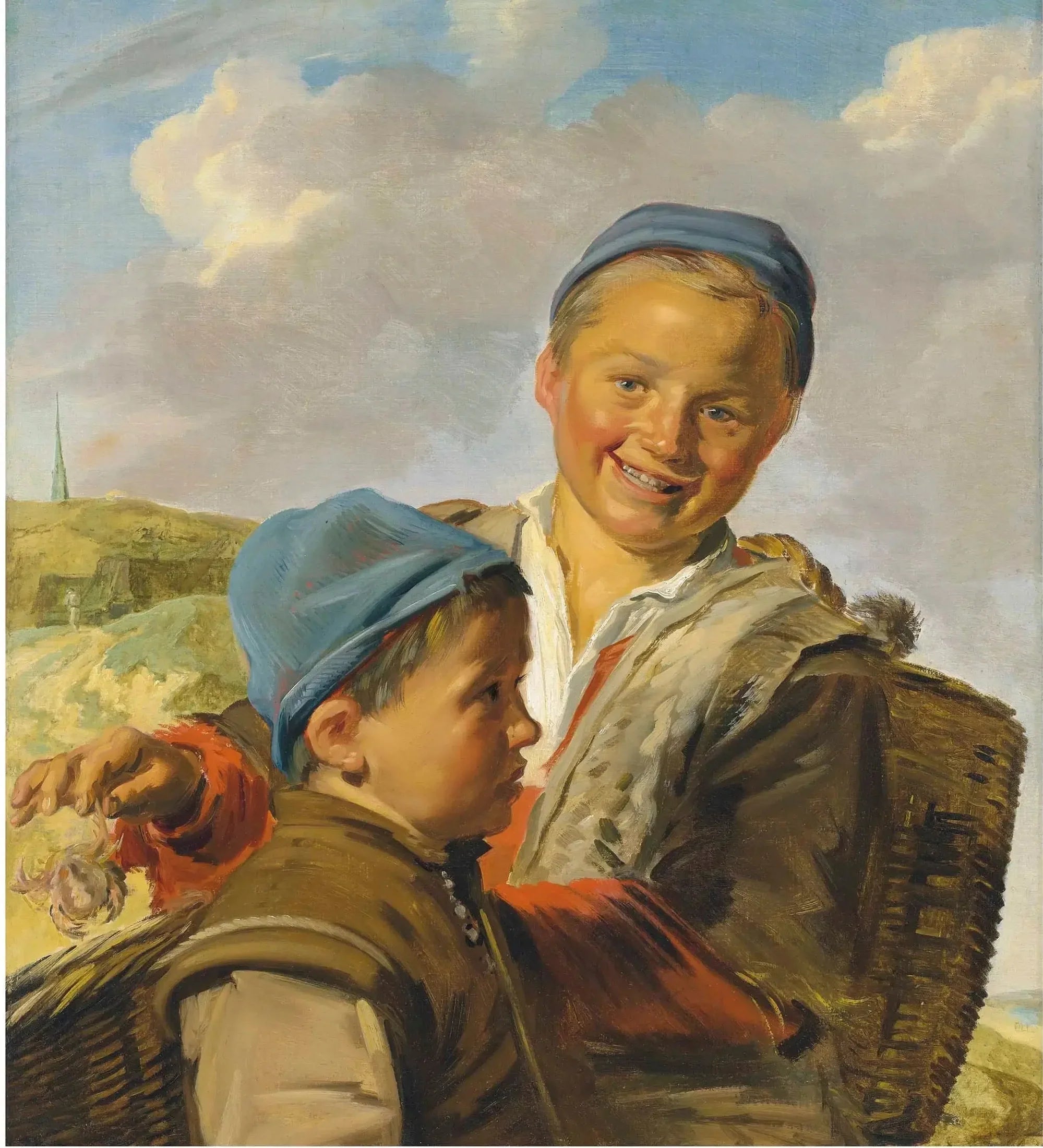 Portrait de deux garçons pêcheurs, l'un tenant un crabe - Frans Hals image 1 reproduction artisanale de tableau