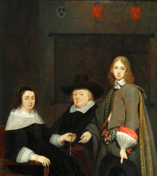 Portrait de famille d'Antonie Charles de Liedekercke, de son épouse Willemina van Braeckel et de son fils Samuel - Gerard ter Borch image 1 reproduction artisanale de tableau