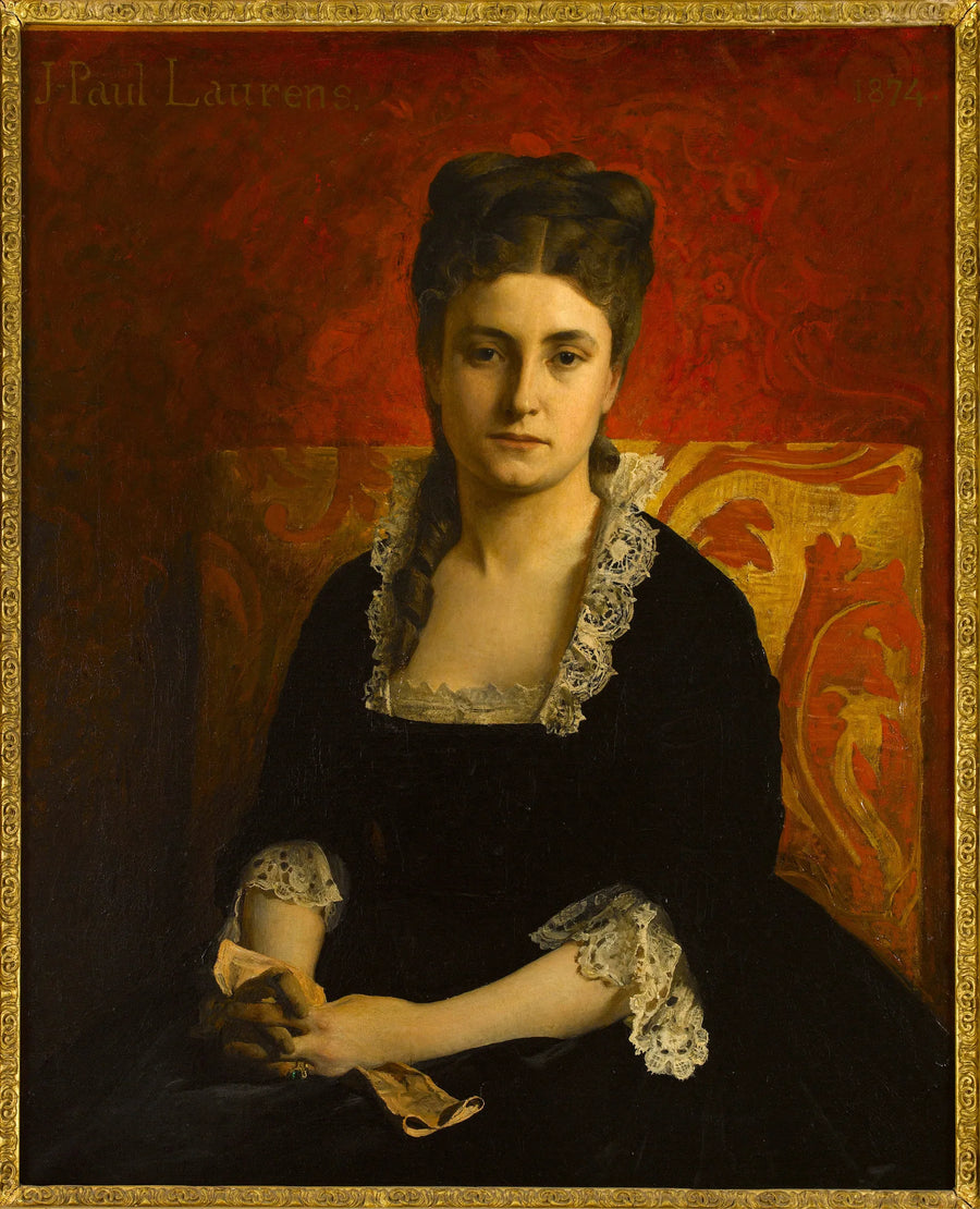Portrait de femme en robe noire tenant un gant - Jean-Paul Laurens image 1 copie peinte à la main à l’huile
