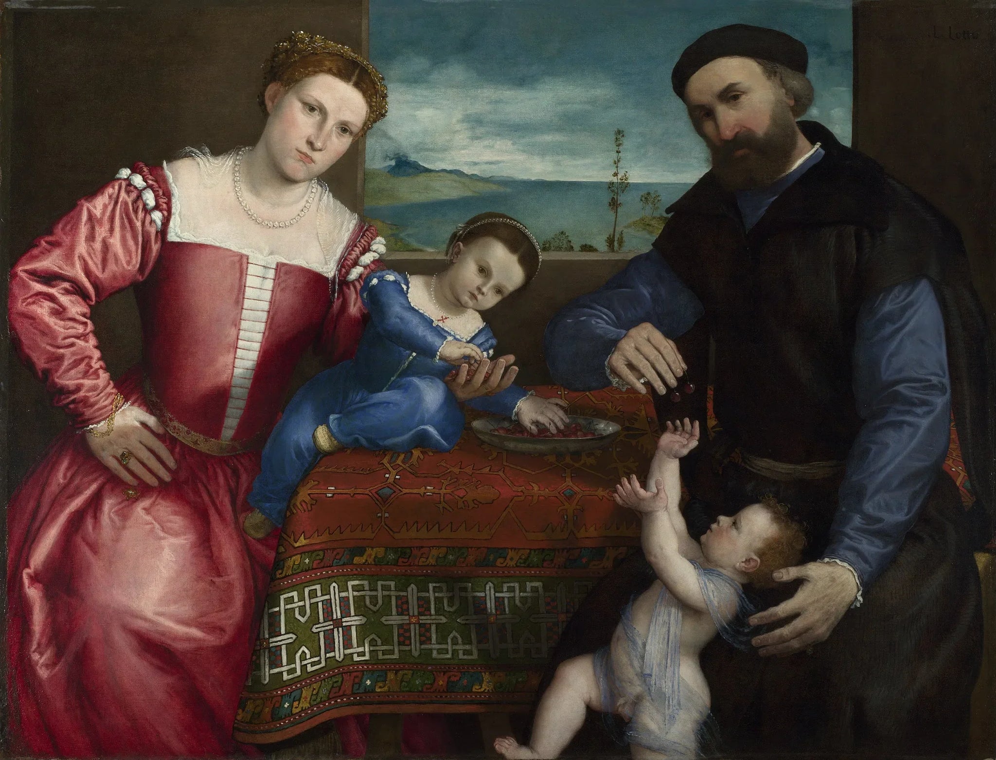 Portrait de Giovanni della Volta avec sa femme et ses enfants - Lorenzo Lotto image 1 tableau peint à l’huile sur toile