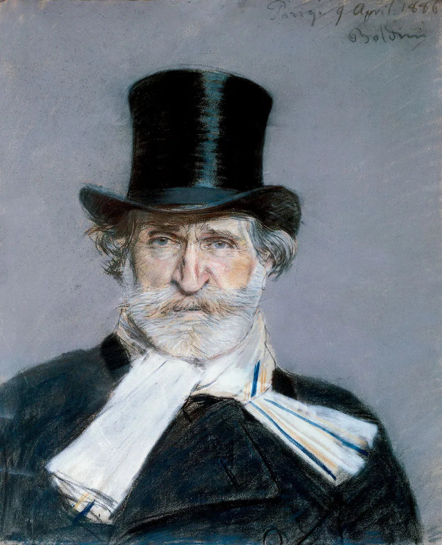 Portrait de Giuseppe Verdi à l'écharpe blanche et haut-de-forme - Giovanni Boldini image 1 reproduction réalisée par Alpha Reproduction