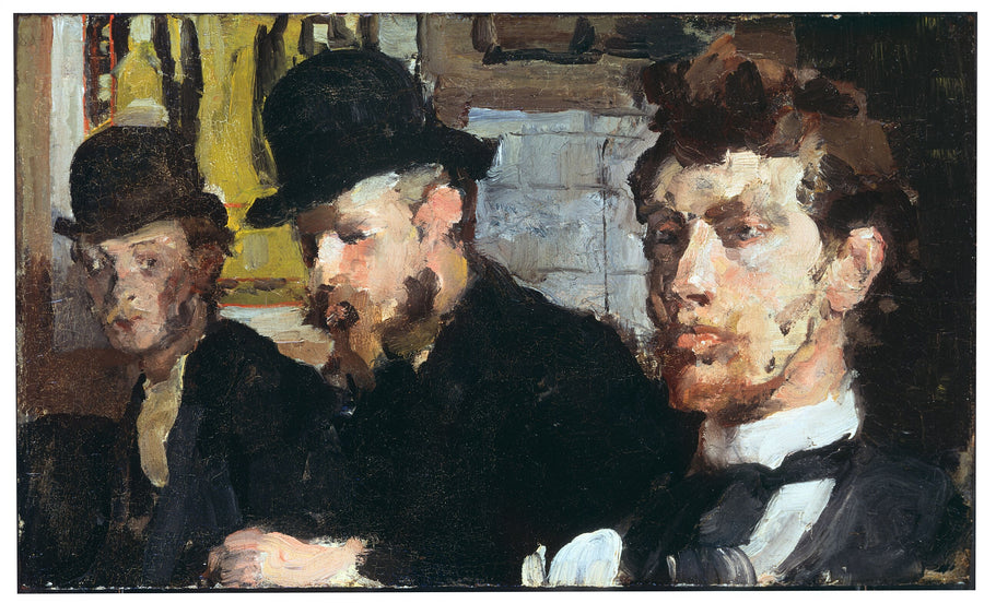 Portrait de groupe avec de gauche à droite les artistes Carel Adolph Lion Cachet, Gerrit Willem Dijsselhof et Theo Nieuwenhuis - Isaac Israëls