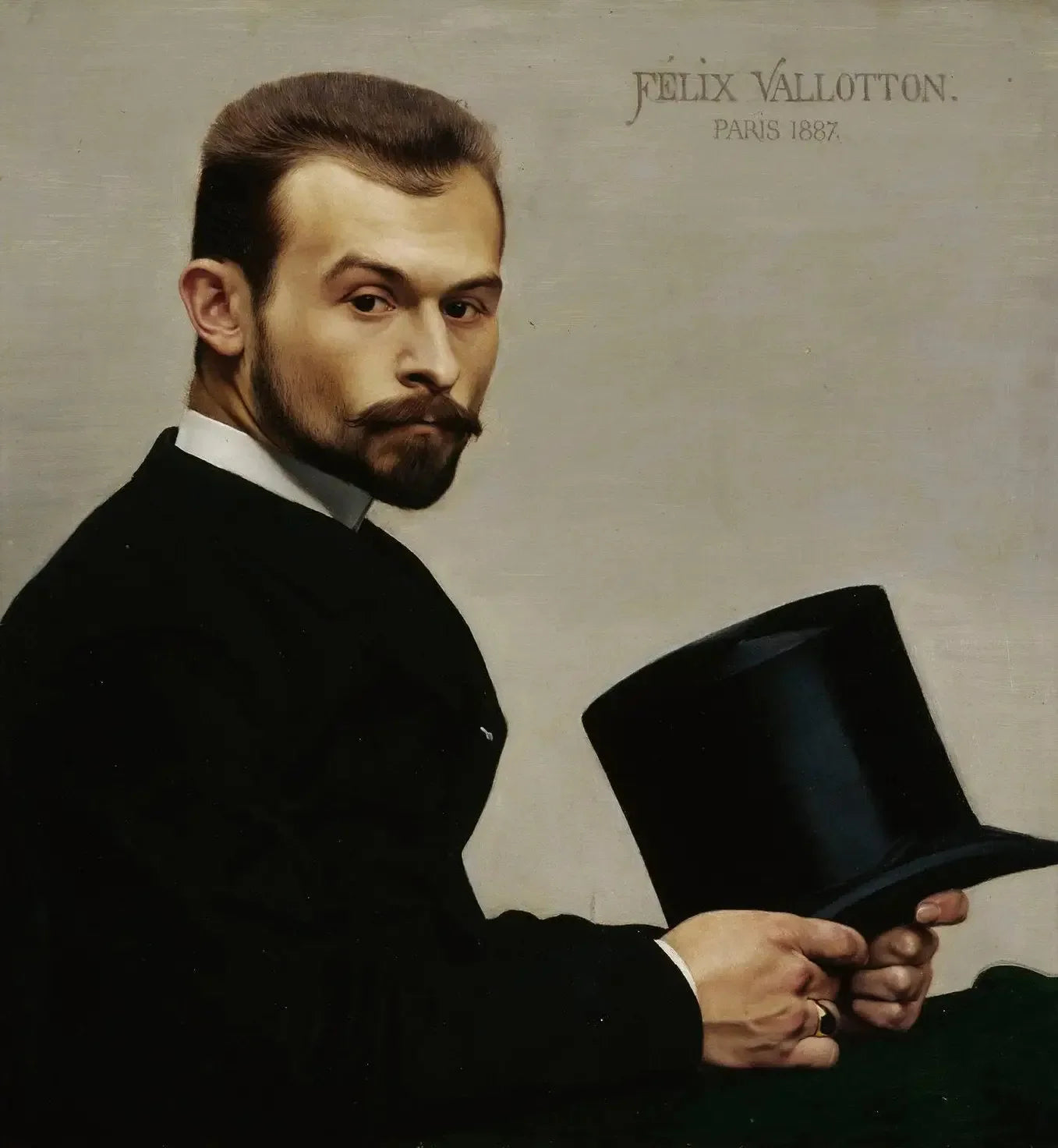 Portrait de Jasinski tenant son chapeau - Félix Vallotton image 1 reproduction de peinture à l’huile