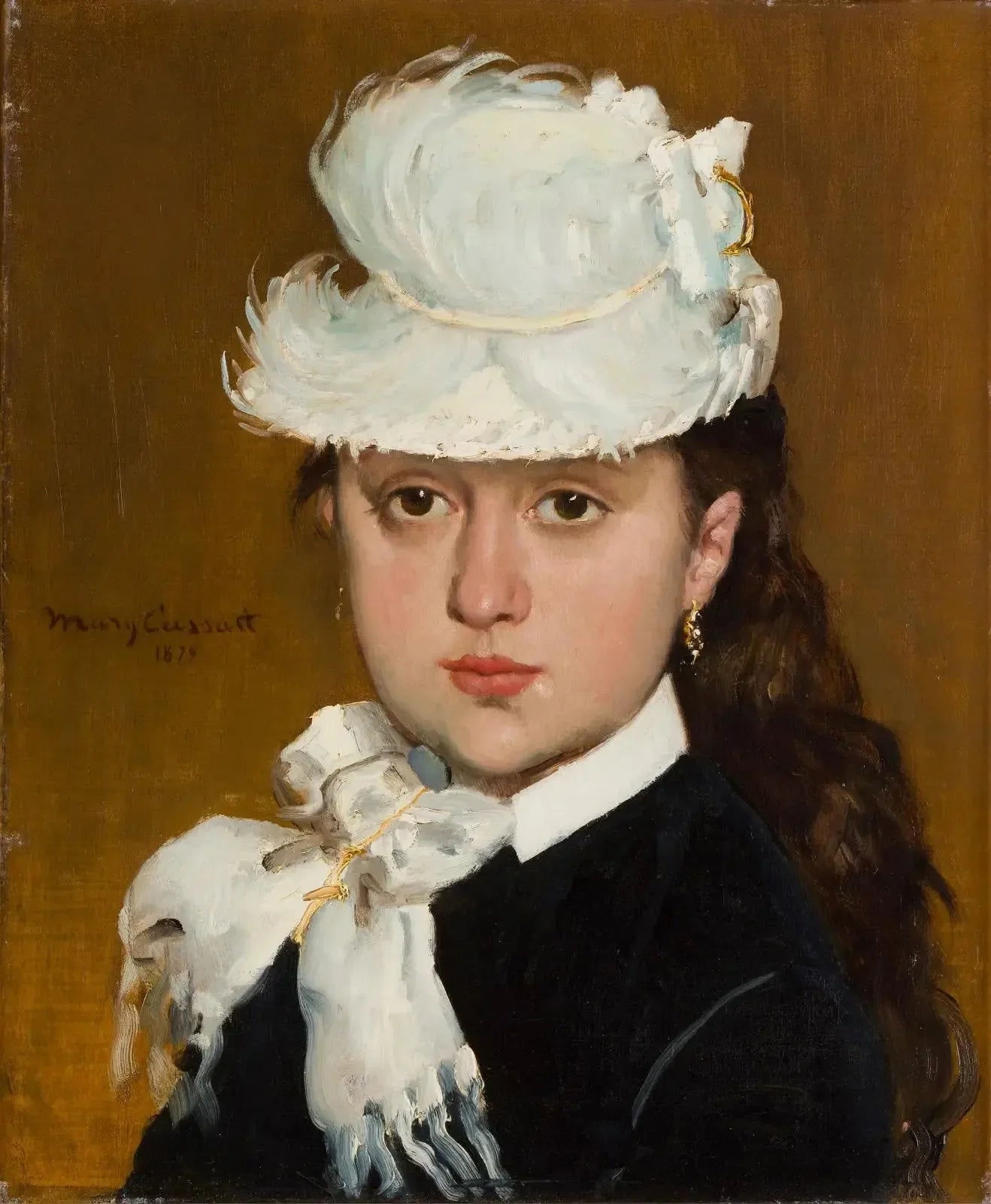 Portrait de jeune femme au chapeau blanc - Mary Cassatt image 1 copie peinte à la main à l’huile