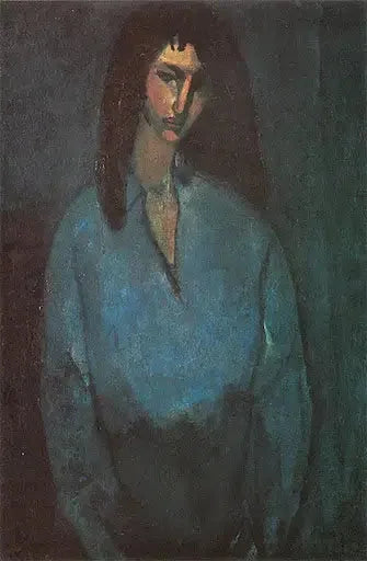 Portrait de jeune fille à la blouse bleue - Amedeo Modigliani image 1 reproduction de peinture à l’huile