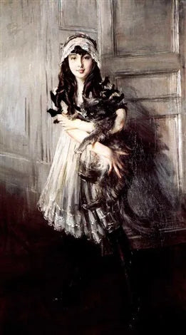 Portrait de Josefina Errazuriz Alvear tenant un chat - Giovanni Boldini image 1 copie de tableau peinte à la main