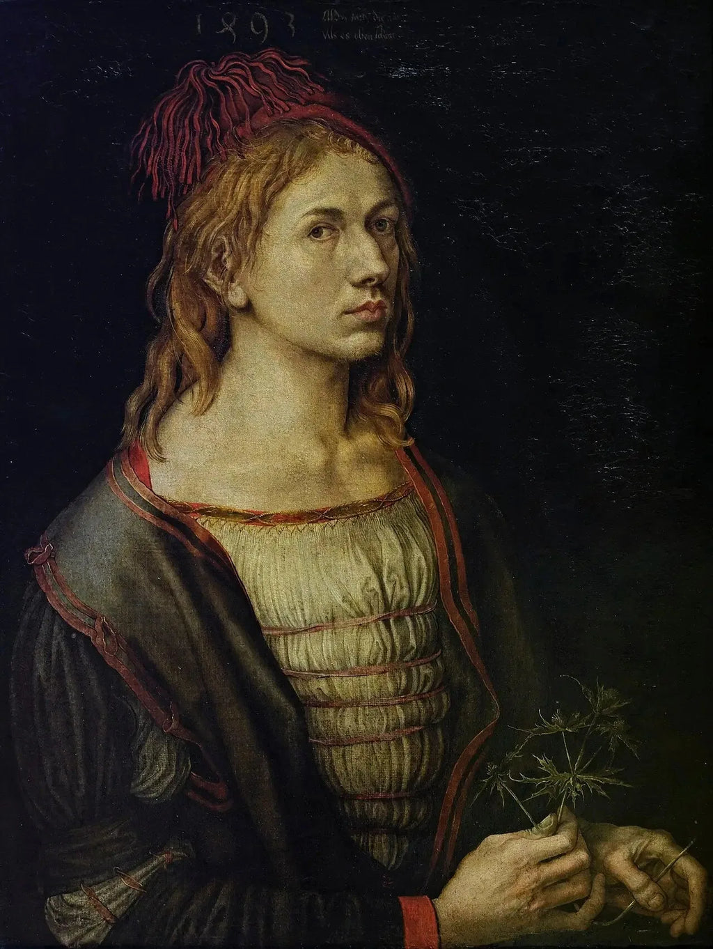 Portrait de l'artiste locataire un chardon - Albrecht Dürer image 1 reproduction artisanale de tableau