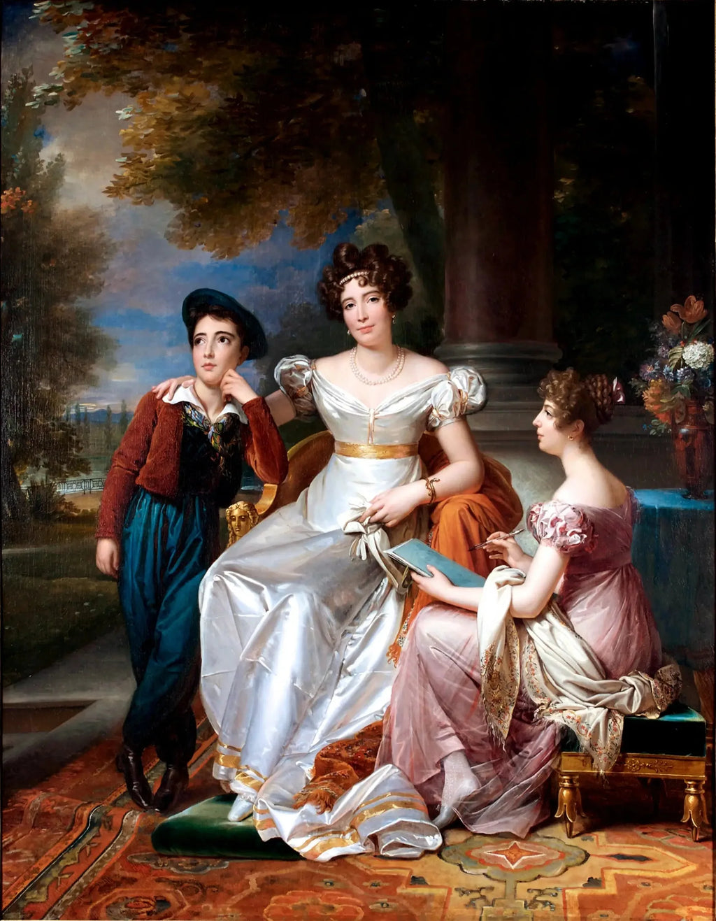 Portrait de la comtesse du Cayla avec ses enfants Ugoline et Ugolin sur la terrasse du château de Saint-Ouen - François Gérard image 1 copie peinte à la main à l’huile