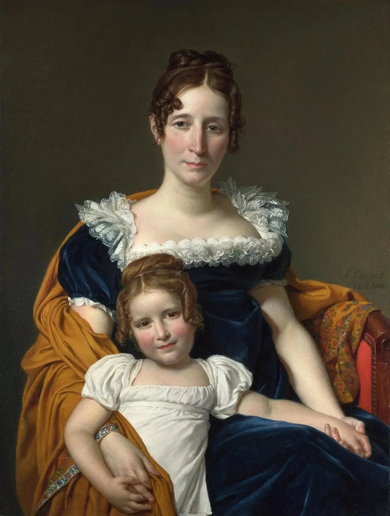 Portrait de la Comtesse Vilain XIIII et de sa fille Louise - Jacques-Louis David image 1 copie de tableau peinte à la main
