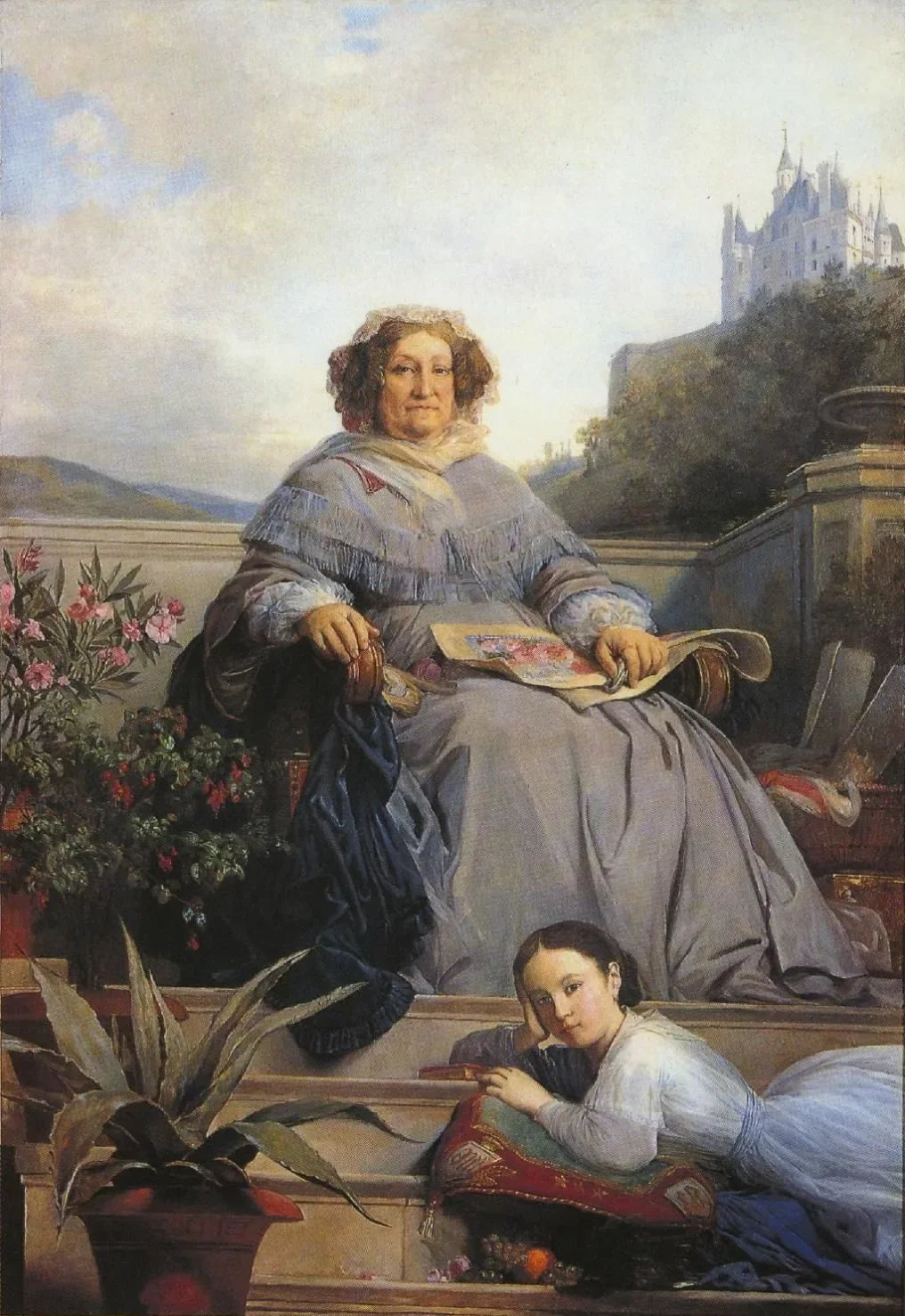 Portrait de la veuve Clicquot, née Ponsardin et de son arrière petite-fille, Anne de Mortemart - Léon Cogniet image 1 copie de tableau peinte à la main