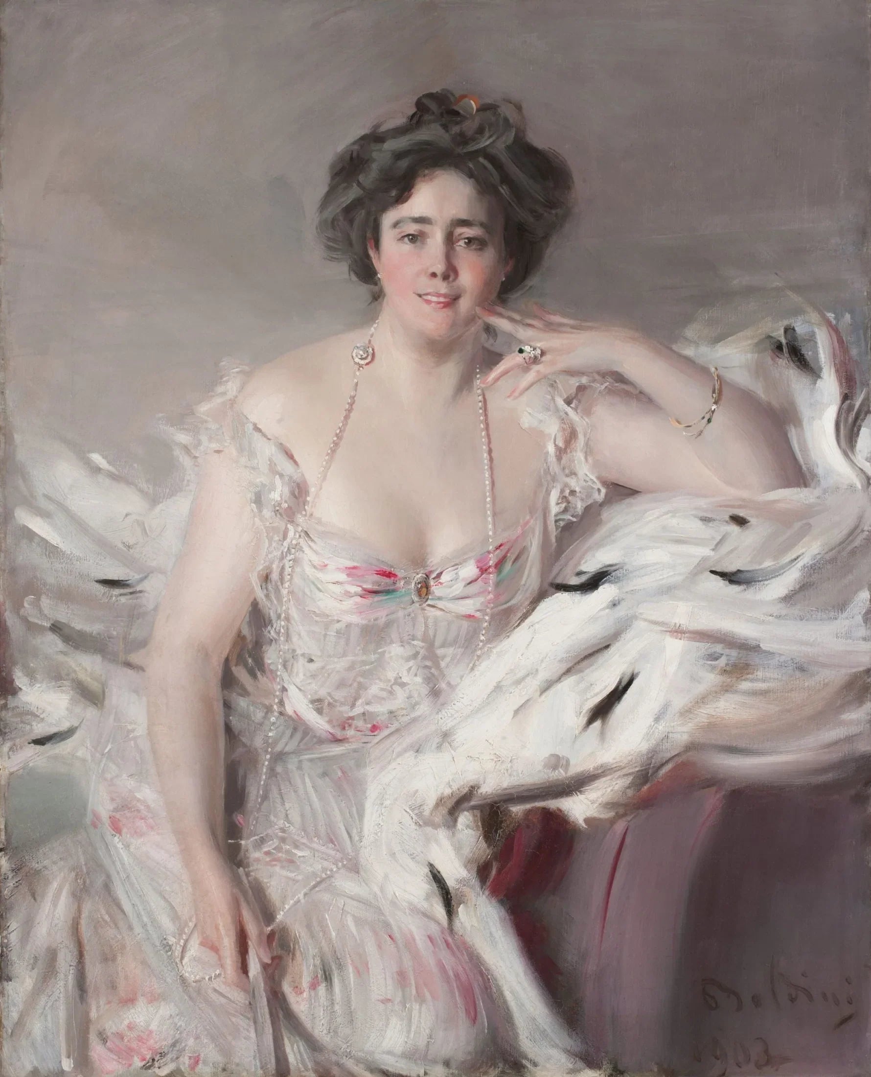 Portrait de Lady Nanne Schrader, née Wiborg - Giovanni Boldini image 1 reproduction de peinture à l’huile