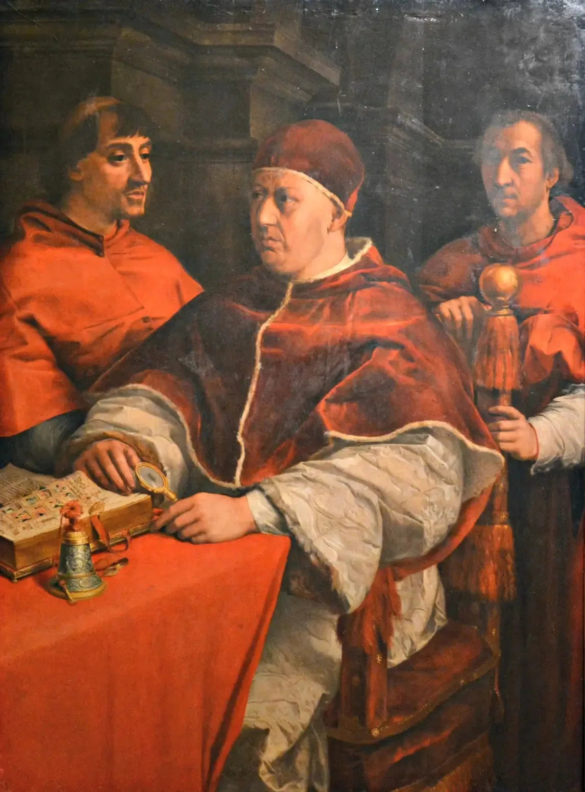 Portrait de Léon X avec les cardinaux Giulio de Médicis et Luigi de' Rossi - Andrea del Sarto image 1 tableau peint à l’huile sur toile