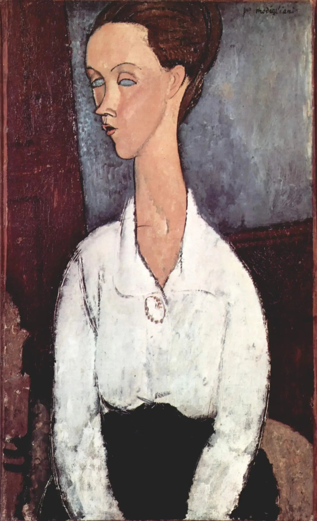 Portrait de Lunia Czechowska en chemisier blanc - Amedeo Modigliani image 1 reproduction de peinture à l’huile