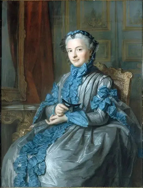 Portrait de Madame la présidente de Rieux, en habit de bal, tenant un masque - Maurice-Quentin de La Tour image 1 copie peinte à la main à l’huile