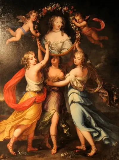 Portrait de Madame de Montespan soutenu par les grâces et couronnée par les amours - Pierre Mignard image 1 copie peinte à la main à l’huile