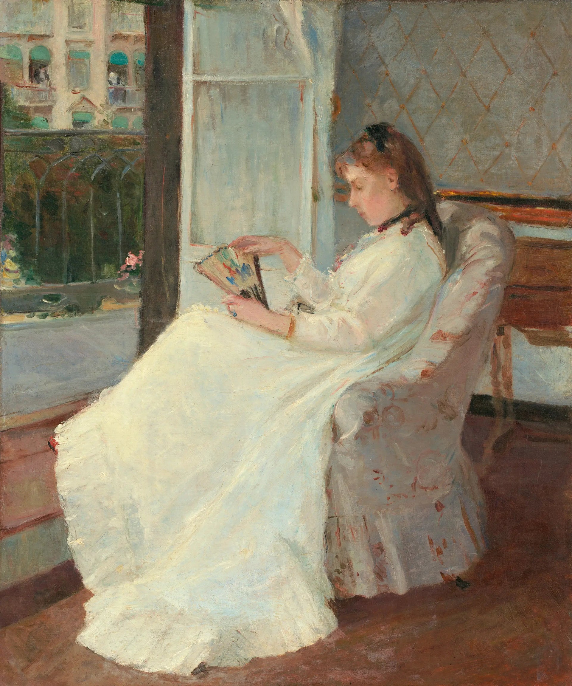Portrait de Madame Pontillon dit aussi Jeune femme à sa fenêtre - Berthe Morisot image 1 copie de tableau peinte à la main