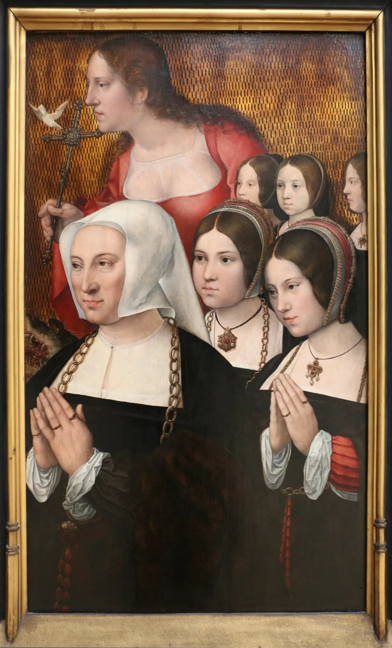 Portrait de Marguerite Numan, épouse de Philippe Haneton, avec ses cinq filles et sainte Marguerite. - Bernard van Orley image 1 tableau peint à l’huile sur toile