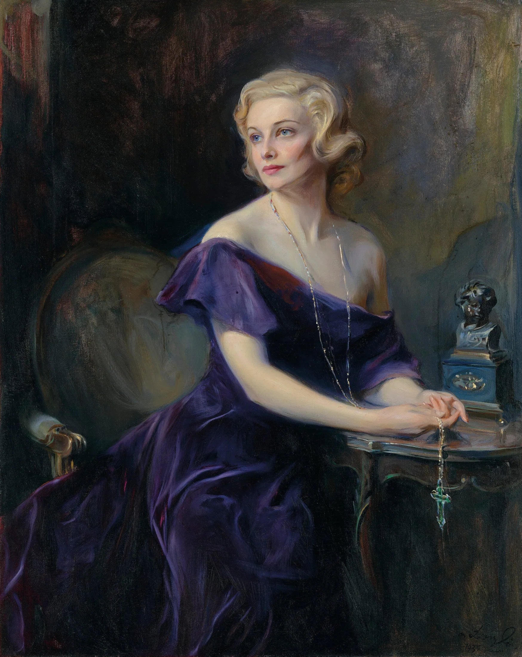 Portrait de Mme Philip Astley, née Madeleine Carroll - Philip de László image 1 copie de tableau peinte à la main