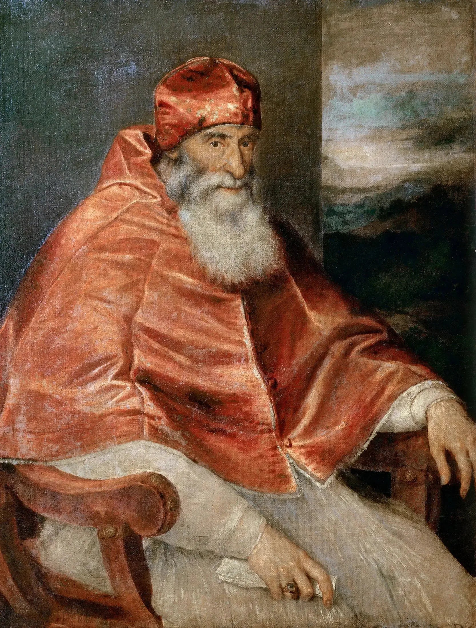 Portrait de Paul III au camauro - Titian image 1 copie de tableau peinte à la main