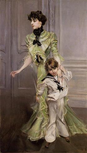 Portrait de Pauline Hugo avec son fils Jean - Giovanni Boldini image 1 reproduction artisanale de tableau