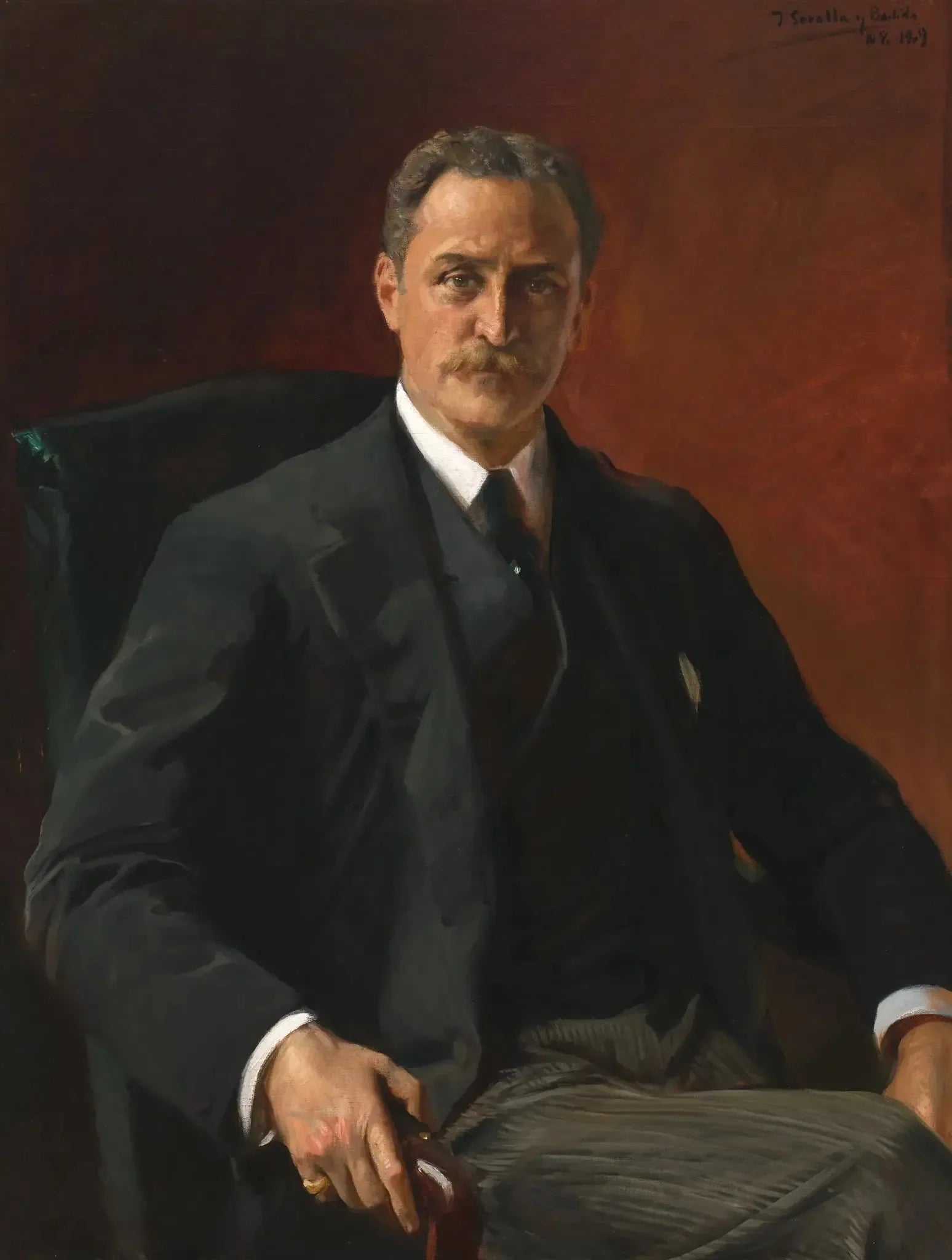 Portrait de Robert Bacon, 39e secrétaire d'État sous la présidence de Theodore Roosevelt - Joaquín Sorolla image 1 copie de tableau peinte à la main
