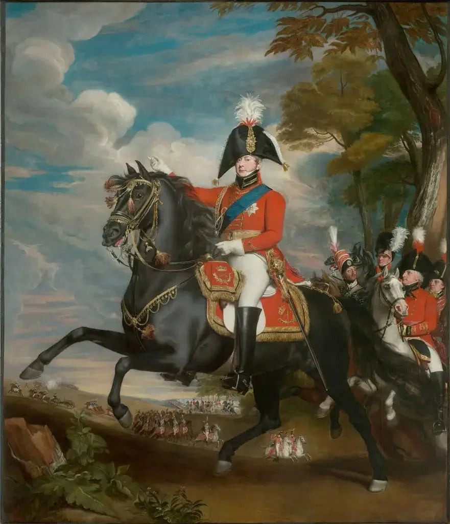Portrait de S.A.R. le prince de Galles lors d'une revue, en présence de Lord Heathfield, du général Turner, du colonel Bloomfield et du baron Eben ; le colonel Quinton au loin - John Singleton Copley image 1 reproduction de peinture à l’huile