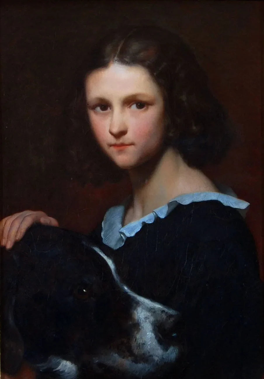 Portrait de Scheffers dochter Cornelia, plus tard mw. Marjolin a 10 ans avec mon chien Turc - Ary Scheffer image 1 copie de tableau peinte à la main