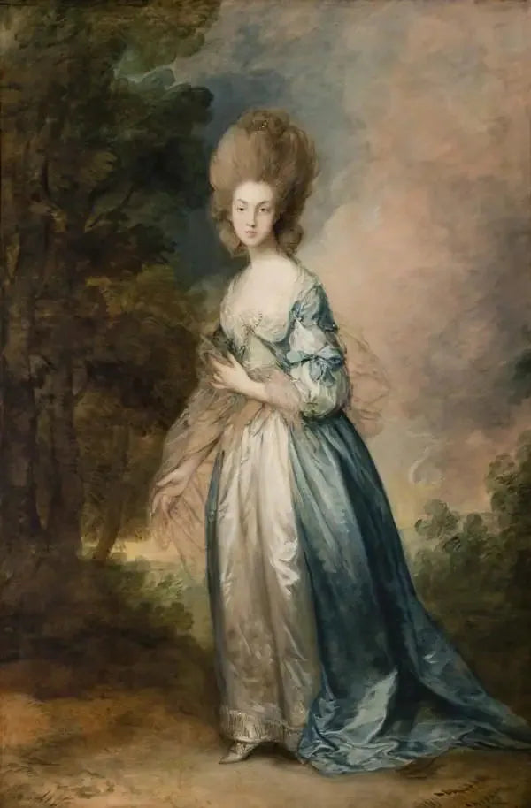 Portrait de Selina Thistlethwayte de la cour normande, en pied en robe bleue et blanche - Thomas Gainsborough image 1 reproduction réalisée par Alpha Reproduction