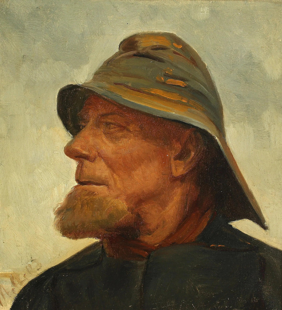 Portrait du pêcheur Jens Diget portant un ciré. - Michael Peter Ancher