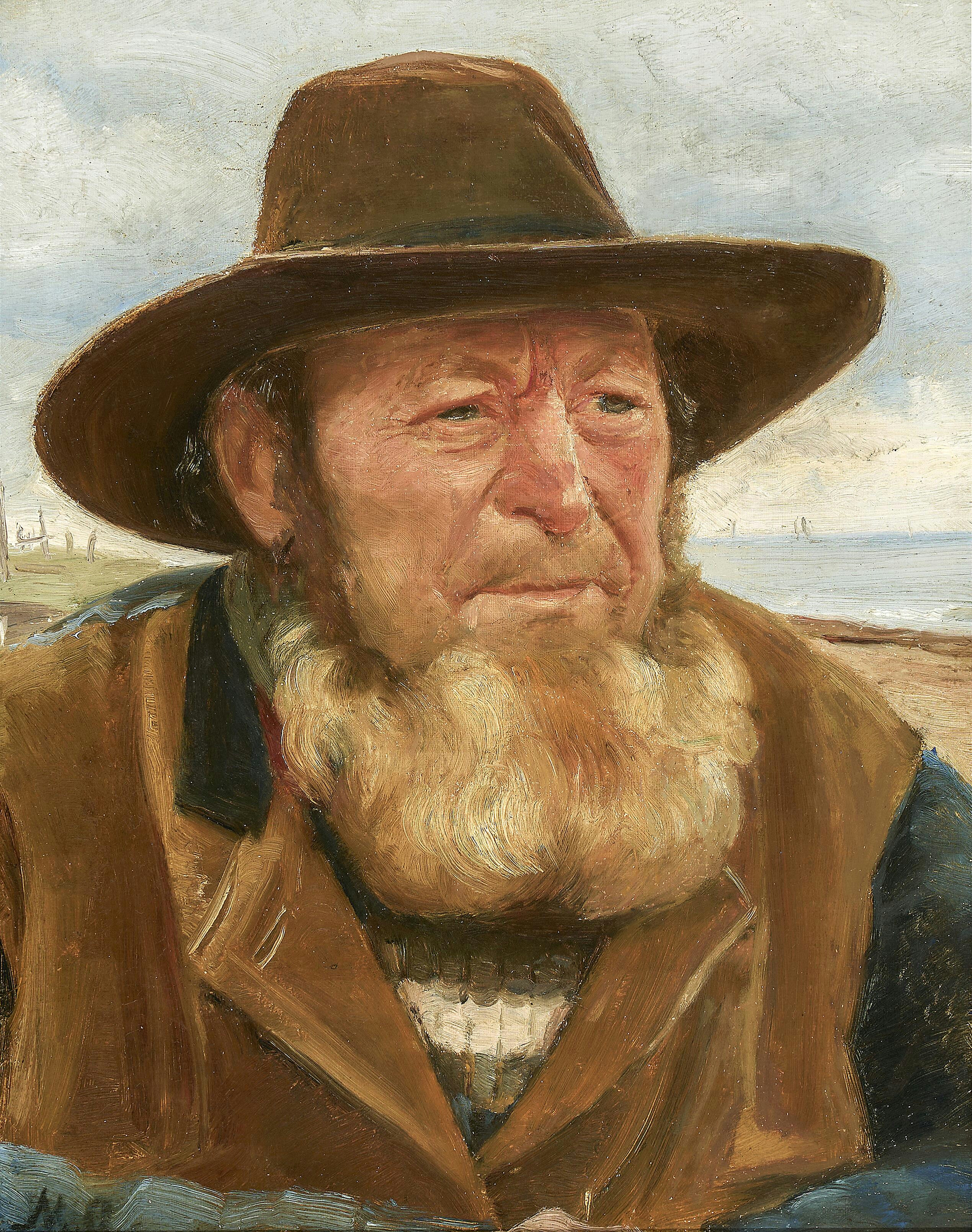 Portrait du pêcheur Ole Svendsen sur la côte - Michael Peter Ancher image 1 reproduction réalisée par Alpha Reproduction