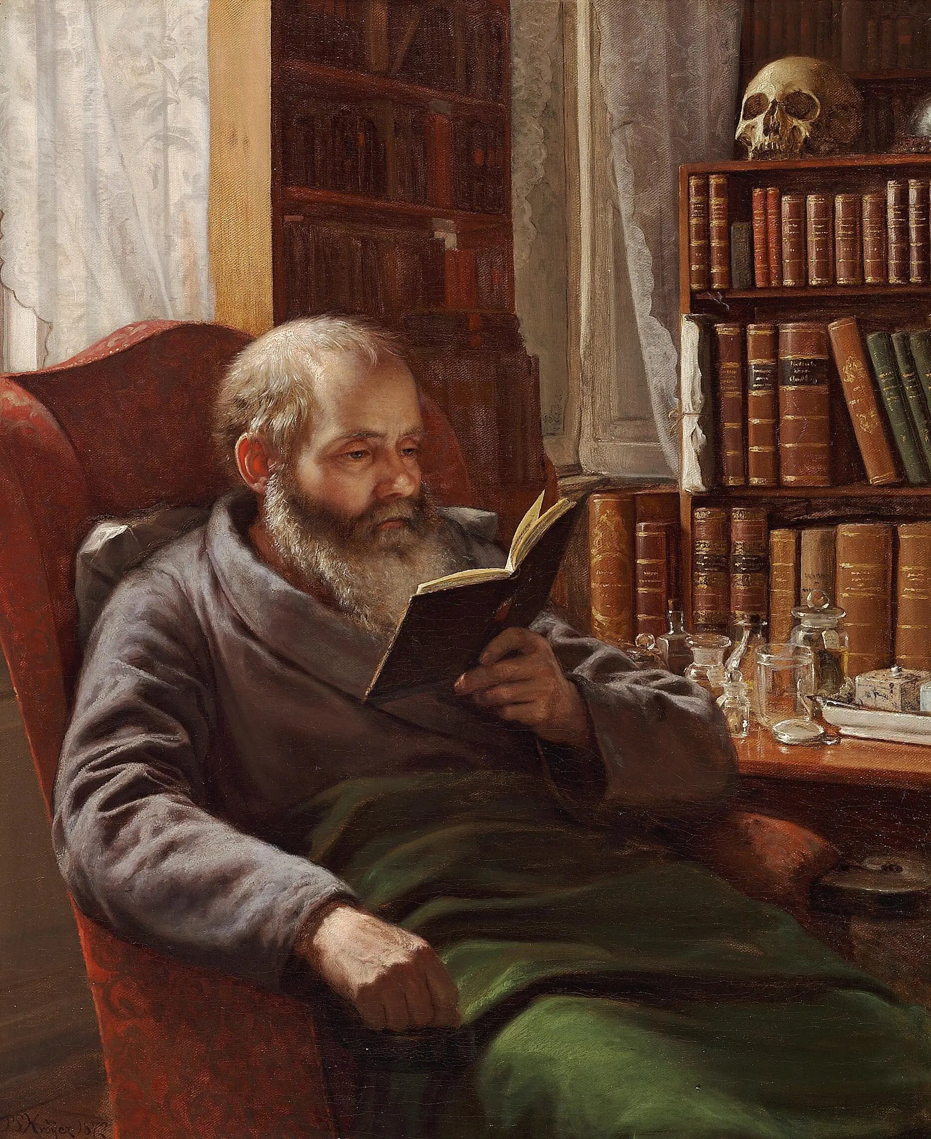 Portrait du père adoptif de l'artiste, le zoologue et professeur Henrik Nicolai Krøyer - Peder Severin Krøyer image 1 copie peinte à la main à l’huile