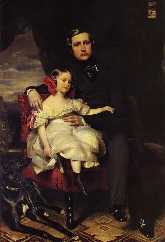 Portrait du prince de Wagram et de sa fille Malcy Louise Caroline Frédérique - Franz Xaver Winterhalter image 1 reproduction de peinture à l’huile